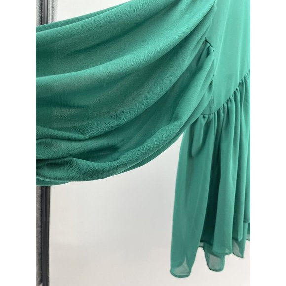 Umgee Women’s Top Medium Baby Doll Open Cross Cross Back‎ Balloon Sleeve Green - Picture 3 of 13